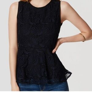 Ann Taylor‎ Loft Peplum lace back zip shell-black &forever navy.Worn maybe 1-2x
